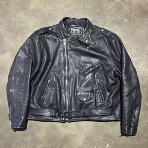 Vintage 90s First Genuine Leather Black Grunge Motorcycle